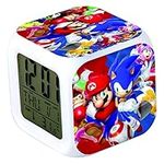 R-timer Sonic The Hedgehog Alarm Clock Digital Clock with Temperature Big LED Night Light, Smart Alarm Clock with Charging Cable for Kids Teenagers Gift Bedroom Decor (Sonic & Mario)