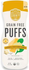 Serenity Kids 6+ Month Grain Free Puffs Toddler & Baby Snack, Sugar, Gluten & Rice Free, BPA & Allergen Free, Made w/Organic Cassava, Veggies, & Herbs, White Cheddar & Cauliflower, 6 Count Baby Puffs