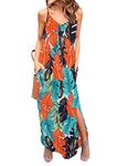 Zilcremo Women Summer Casual Dress Floral Loose Boho Dresses Cami Maxi Dresses with Pockets Orangeleaf L