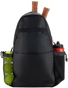 Pickleball Bag, Water-Resistant Sling Bag, Fits 3 Paddles - Minimal Branding, Lightweight, Durable, Fence Hook Carabiner, Water Bottle Holder, Multiple Pockets, Adjustable Shoulder Strap (Black,18L)