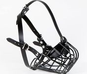 Strong Metal Wire Basket Dog Muzzle for American Bully (BA, Black leather/Black wire)