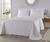 Diana Cowpe WHITE DOUBLE BED THROW Bedspreads & Coverlets | Beautiful "Victoriana" Portugese Matelassé Floral Textured Scalloped Edge Blanket Lightweight Summer Layer(240 x 260cm)