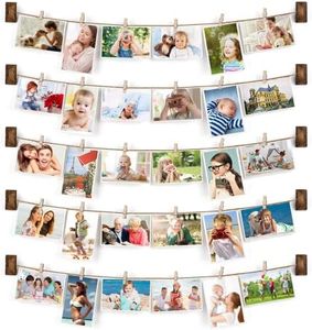 Emfogo Picture Frames Collage Wall Decor Photo Collage Picture frames 4x6 for Wall Hanging with 30 Clips Multi Photo Display for Dorm Room Decor