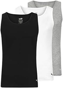 Puma Men's 3 Pack Ribbed Tank Tops, White/Gray/Black, Medium