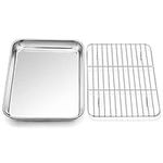 Toaster Oven Tray and Rack Set,P&P CHEF Stainless Steel Broiler Baking Pan with Cooling Rack, Rectangle 10.5''x8''x1'', Non Toxic & Dishwasher Safe