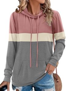Angerella Soft Kawaii Fall Stripe Hoodies for Teen Girl Long Sleeve Color Block Tops Women Casual Pullover Sweatshirt Pink S