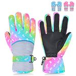 PAMAID Kids Winter Snow Gloves Waterproof Ski Gloves for Girls, Outdoor Windproof Warm Snowboard Gloves (Rainbow)