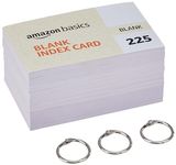 Amazon Basics Unruled Index Flash Cards - 3x5 inch, White, 225 Cards, 200 GSM - with Free Binder Rings for Short Notes, Cue Cards, Exam, Interview Preparation (3x5 inch Plain - 225 Sheets)