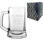 Personalised Engraved Beer Mug: Personalise with Any Message, Choose from Many Fonts - Ideal for Special Occasions, Laser Engraved, Gift Box - Perfect for Weddings, Ushers, Godfathers, Birthdays.