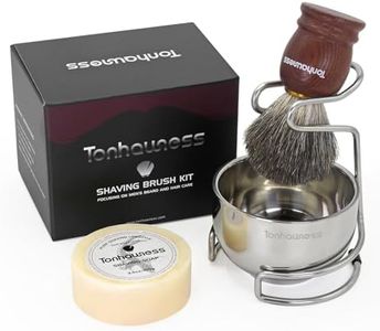 Tonhawness Shaving Brush Kit for Men, 4 in 1 Shaving Brushes Set Includes Badger Hair Shave Brush, Shaving Bowl & Stand and Shaving Soap Kit for Men’s Shave Gift