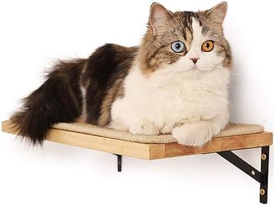 FUKUMARU Floating Wall Shelf with Cat Scratching Mat, 0.79 Inch Thick Solid Rubber Wood Hanging Shelves, 15.7 x 10 Inch