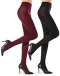 G&Y 2 Pairs Semi Opaque Tights for Women - 40D Microfiber Control Top Pantyhose(S, Black & Burgandy)