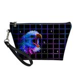 HUGS IDEA Ladies Handle Toiletry Pouch Bald Eagle Print Travel Cosmetic Bag PU Leather Toiletry Bag