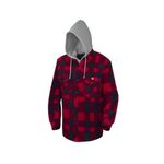 Pioneer Plaid Work Shirt With Hood - Flannel Shirt Jacket with Sherpa Fleece Hoodie - For Cold Weather - Pockets - Red/Black