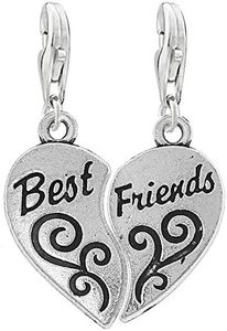 Sexy Sparkles Two Piece (2) Heart Best Friends Clip on Pendant Charm for Bracelet or Necklace