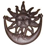 Sun and Moon Front Door Knocker Cast Iron Rustic, Brown