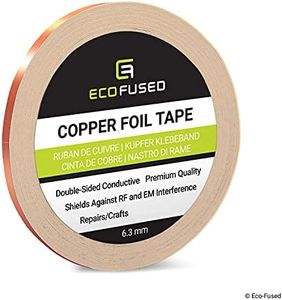 Eco-Fused Adhesive Copper Foil Tape - Double-Sided Conductive - EMI, Rf Shielding, Paper Circuits, Electrical Repairs, Grounding, 1 Roll - Copper Adhesive 0.25 inch / 6.3 mm