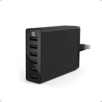 Anker PowerPort 60 W 6-Port Family-Sized Desktop USB Charger with PowerIQ Technology for Smartphones - Black, Compatible with iPhone 8 Plus