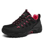 Hiking Shoes Women Waterproof Lightweight Non-Slip Walking Shoes for Women Low Rise Outdoor Trainers Camping Trekking Footwear Walking Boots （Black Red UK 7）