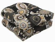 Pillow Perfect Indoor/Outdoor Black/Yellow Floral Wicker Seat Cushions, 2-Pack