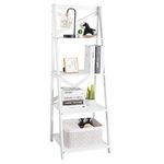 COSTWAY 4-Tiers Ladder Shelf, Modern Leaning Bookcase Plant Flower Stand, Home Office Storage Unit Organiser Display Rack for Living Room Bedroom (White)