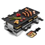 Swissmar Verso Indoor & Outdoor Raclette Grill with Cast Iron Reversible Griddle/Grill Top - 1700W Electric Raclette Set with PFAS-Free Nonstick Dishes, Variable Heat Control, 8-Person