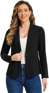 Allegra K Linen Blazer for Women's Notch Lapel One Button Casual Suit Jackets Black Medium