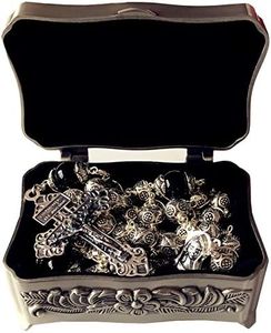 elegantmedical rare bali sterling 925 silver beads mens womens rosary crucifix cross gift necklace box case (925 silver)