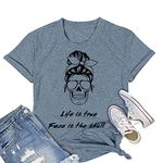 Life is True Women Funny Graphic Shirts Face is The Skull Novelty Vintage Letter Short Sleeve Summer Tops, Ink Blue S, L-ink Blue, Small