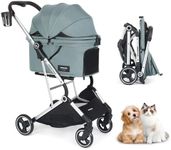 Beberoad Pets T4 PRO Pet Stroller for Small Medium Dogs, Cat Strollers for 2 Cats, 4 Wheels Folding Pet Stroller for Cats with Pad, Canopy and Cup Holder, Green