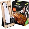 NutriChef Electric Turkey Slicer Kitchen Knife for Thanksgiving, Great Gift for The Chef, Portable Electrical Knife Set with Carving Blades & Wood Carving Stand Cuts Meat, Bread, Cheese & Fruit