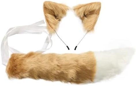 COSYEARS Handmade Fox Wolf Ears Headband and Faux Fur Tail for Halloween Cosplay Party Costume Accessories