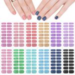 YUXIANLB 12 Sheets Multicolor Glitter Nail Wraps, Nail Polish Strips, Waterproof, Self Adhesive Nail Stickers for Nail Art, Shine Full Wrap Nail Polish Decals