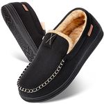 LongBay Men's Comfort Moccasin Slippers Memory Foam Warm Fluffy Faux Fur House Shoes with Indoor Outdoor Rubber Sole (9UK, Black)