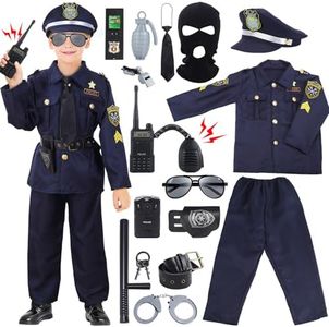 Skirfy 16PCS Police Officer Costume for Boys,Police Costume for Kids,16PCS Kids Cop Costume with Police Uniform,Police Toys,Kids Halloween Costume Role Play Kit(Size M)