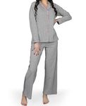 AOORA Women's Pajama Set Long Sleeve Buttoned, Breathable Turkish Woven Fabrics,%100 Cotton, Black Bade, X-Large