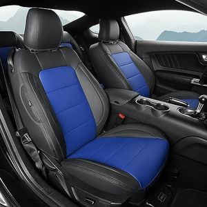 GIANT PANDA Customized Full Set Car Seat Covers Fit Ford Mustang Coupe Hardtop 2015 2016 2017 2018 2019 2020 2021 2022 2023 2024 2025- (Black+Blue)