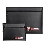 Fireproof Waterproof Money Document Bag - 2 Pack Safe Upgraded Zipper Bags, Fire & Water Resistant Storage Organizer Pouch for A4 A5 Documents Holder,File,Cash,Jewelry,Passport,Tablet,Laptop (Black)