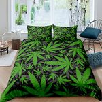 Marijuana Leaf Duvet Cover Teens Cannabis Print Comforter Covers Green Gray Botanical Branches Bedding Set for Boys Girls Youth Adults King with 2 Pillow Shams Marijuana Weed Leaves Bedspread Cover