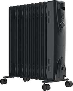 MYLEK Oil Filled Heater Radiator 2.5KW - Adjustable Thermostat, 3 Heat Settings - Electric Portable Black Heater - Energy Efficient - Safety Tip Over Protection (2500W Black)