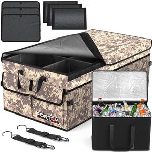 FORTEM Car Trunk Organizer with Cooler, Car Storage Organizer, Collapsible Multi Compartment Car Organizer, SUV Trunk Organizer, Non Slip Bottom, Adjustable Straps Soft Cover 105L (Desert, XX-Large)