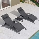 PURPLE LEAF Patio Oversized Chaise Lounge Set of 2, Outdoor Lounge Chair Beach Pool Sunbathing Lawn Lounger Recliner Chiar Outside Tanning Chairs with Arm for All Weather, Side Table Included, Grey