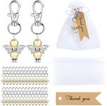 GWHOLE 30 Sets Angel Keychain Baby Shower Return Gifts for Guests with Organza Bags & Thank You Tags Baptism Favors Angel Wings Pendant for Baby Shower, Bridal Shower, Wedding - Beige