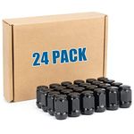 JiiinMiiin 24pcs M14x1.5 Black Lug Nuts, 14mmx1.5 Wheel Nuts with 19mm(3/4") Hex Tuner, 1.38" Length with Cone Seat, Compatible with Chevy Lincoln Silverado Ford GMC and More