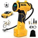 Ipflin Tyre Inflator Air Compressor - USB Rechargeable Battery Tyre Pump, 22L/min Portable Car Accessories, Digital Cordless Electric Pump with LED Light, 4 Preset Modes for Car/Bike/Motorcycle/Ball