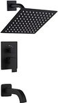 Shower System YBlucklly Matte Black Shower Set with Tub Spout Bathroom Luxury 8 Inch Square Shower Head Rain Shower Faucet Wall Mounted Single Function Mixer Shower Trim Kit with Rough-in Valve