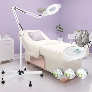 NUEYiO 10X Magnifying Glass with Light and Stand, 2200 Lumens Dimmable Magnifying Floor Lamp, 2-in-1 Lighted Magnifier with 5 Wheels Rolling Base, Mag Lamp for Estheticians, Crafts, Reading, Facial