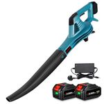 Leaf Blower Garden Cordless - Powerful Cordless Leaf 350W Max Power, with Max Speed of 346km/h, 6 Adjustable Speed Levels Effortless Cleaning in Your Garden. (Incl. 2 Batteries & Charger)