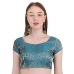 A K E ZONE Readymade Blouse Sweetheart Brocade Short Sleeve || Stretchable Stylish Comfortable Blouses||Neck Style U-Neck Diwali, Special,Functions Gift for Womens & Girls(38 Teal)