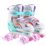 Adjustable Kids Roller Skates for Girls Children Beginners, 4 Sizes Adjustable Roller Skates for Toddler Child with All Wheels Light Up (Small, Rainbow)